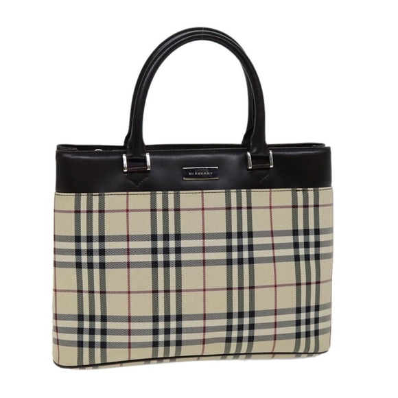 BURBERRY VINTAGE LINEN  TOTE LEATHER AUTHENTIC - Picture 1 of 12